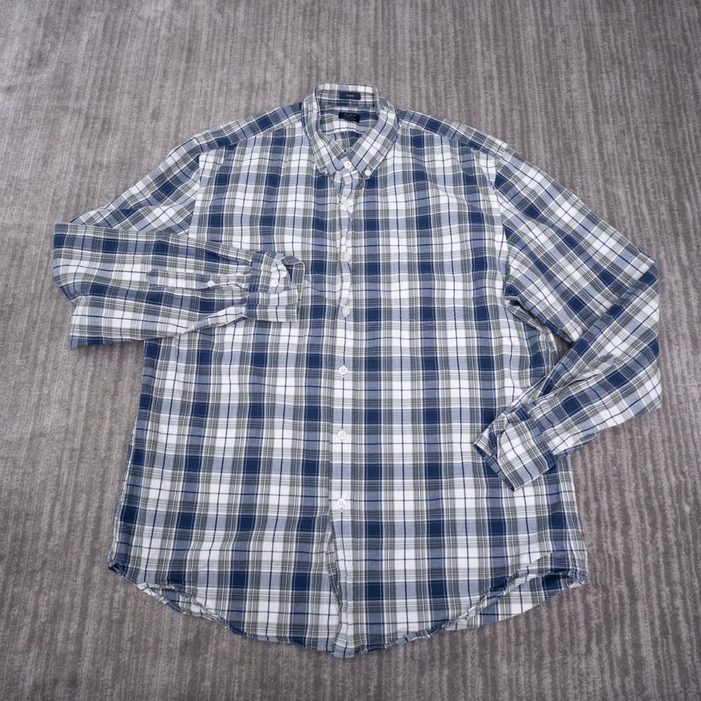 J.Crew Button Down Shirt Mens XL Blue Plaid Good Flex Washed Classic Fit